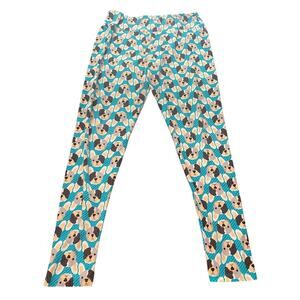 LuLaRoe TC Leggings French Bulldog Frenchie Print Teal Puppy Buttery Soft L/XL